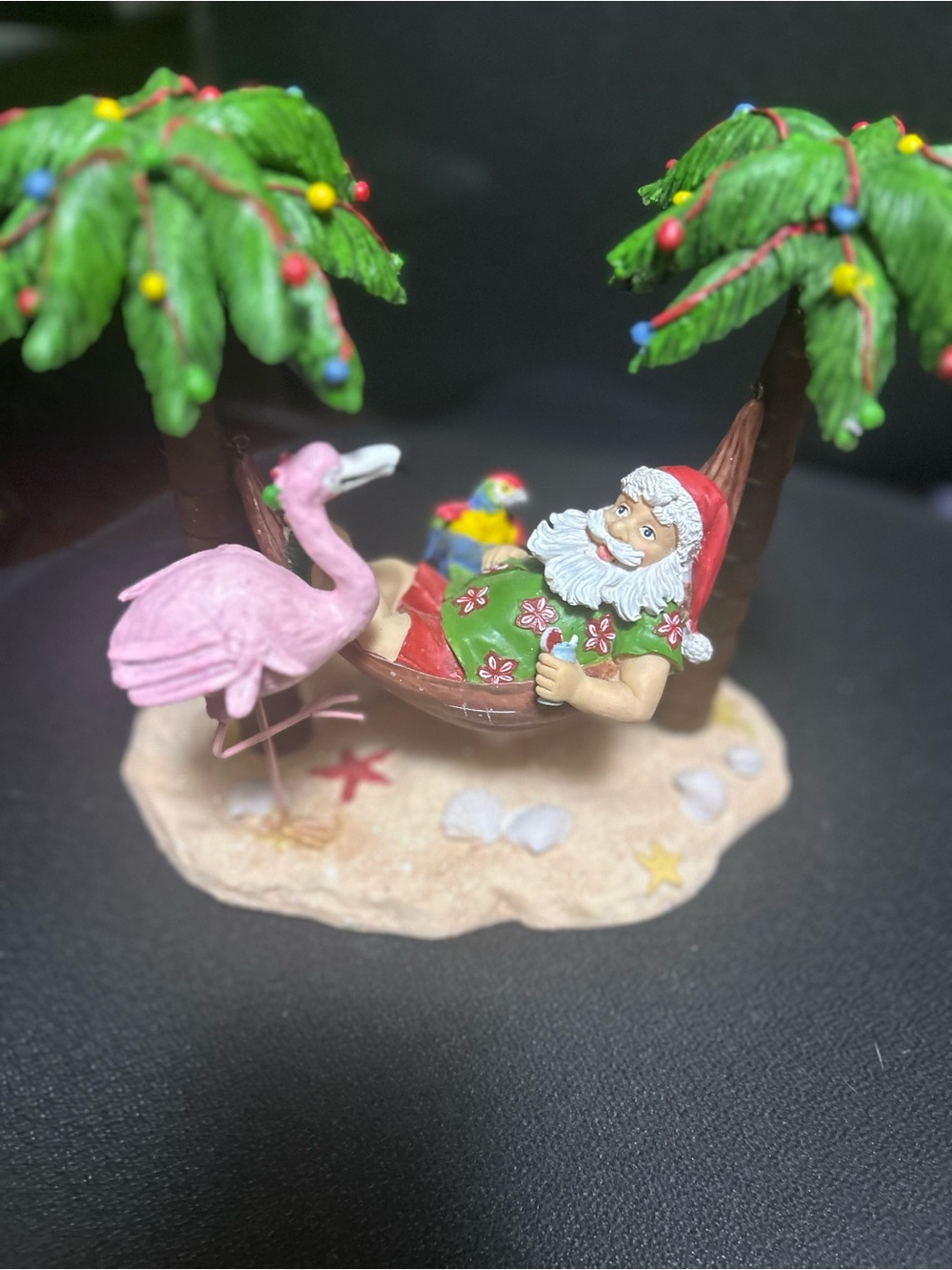 Source Unknown Tropical Santa Figurine - Green, Pink & Red